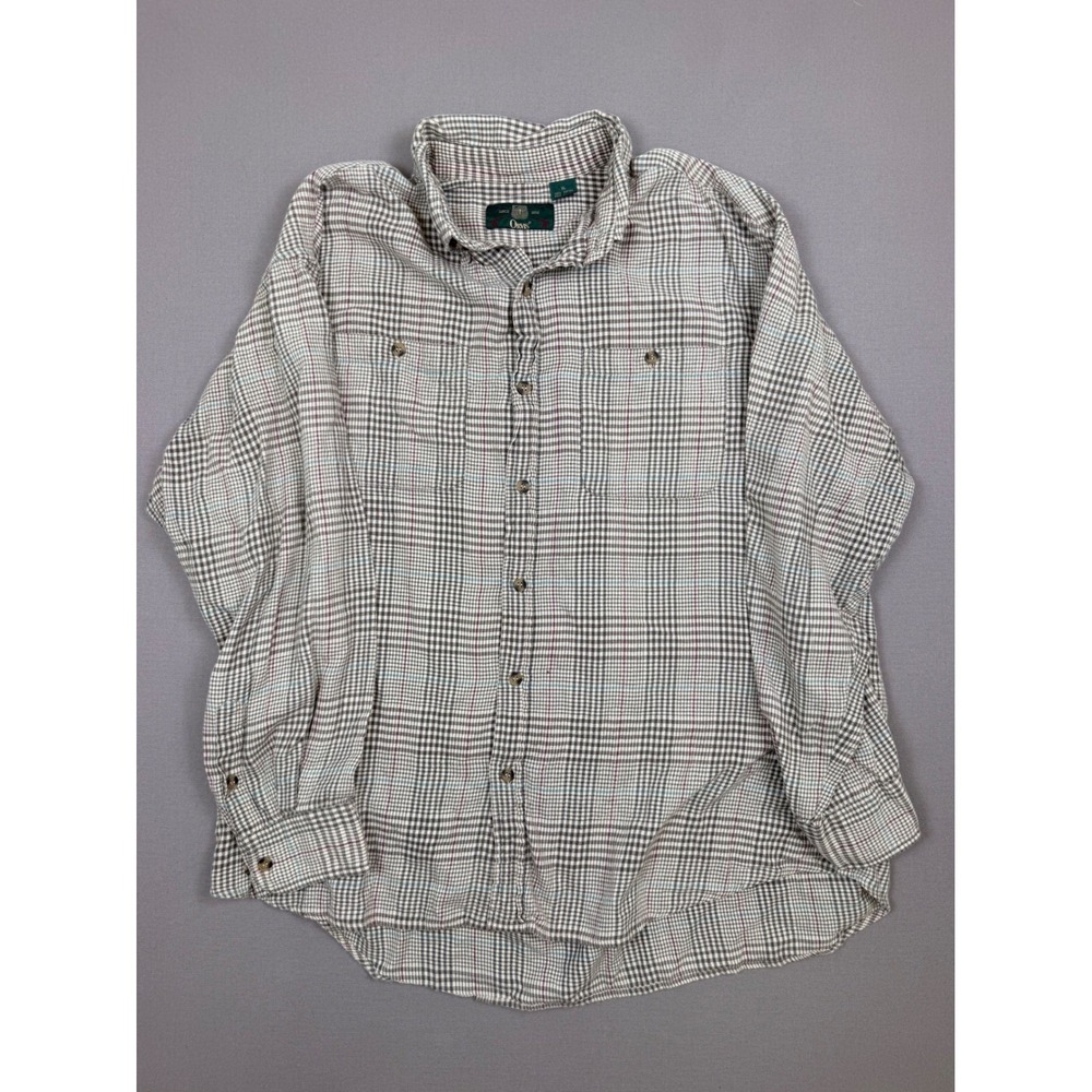 Orvis Mens XL Long Sleeve Plaid Button Down Shirt 100% Cotton Brown Tan 1183